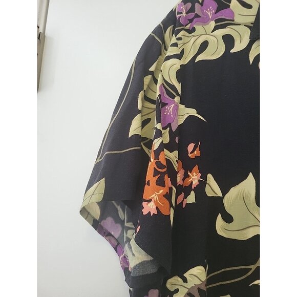 Kauaiana Womens Hawaiian Button Front Shirt Black Green Purple 1X - Picture 3 of 4